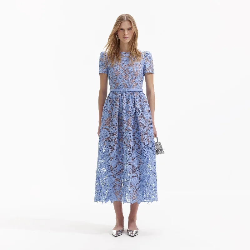 Fun-Print Midi Dresses -Blue Lily Lace Midi Dress