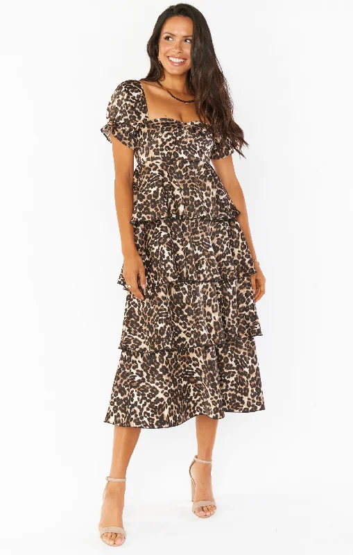 Midi Dresses for Friend Chill -Charleston Ruffle Midi Dress ~ Lovely Leopard