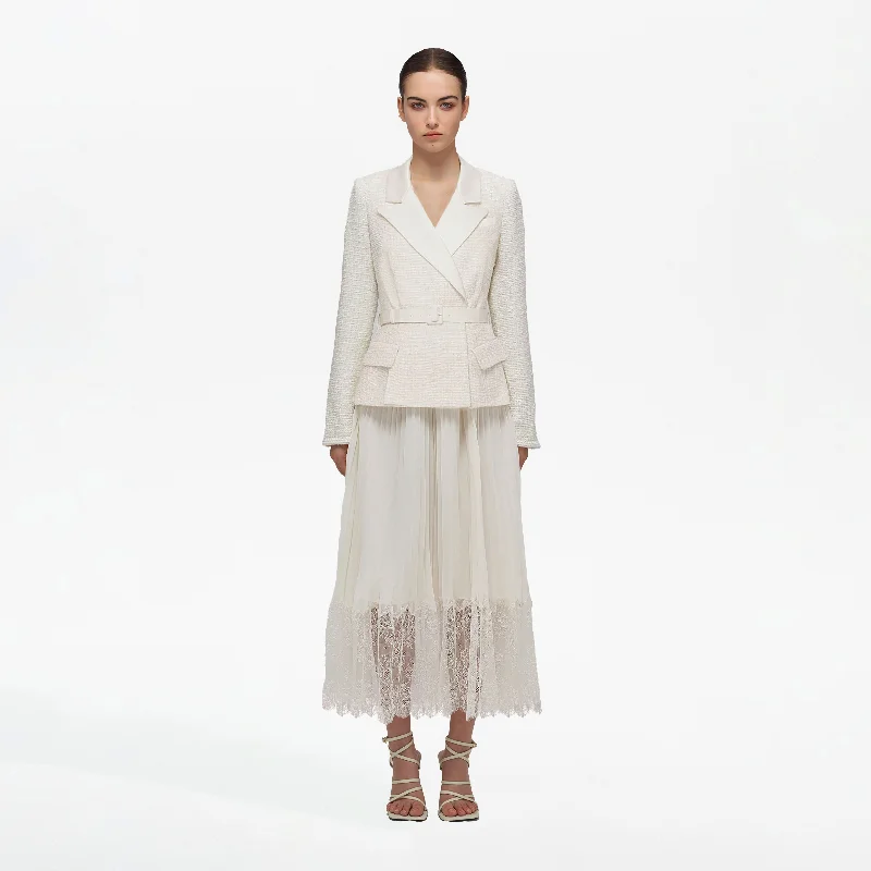 Midi Dresses for Spring Edge -Cream Tailored Bouclé And Chiffon Midi Dress