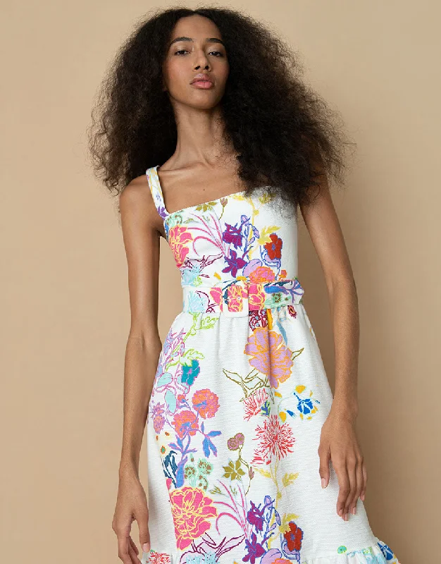 Midi Dresses for Dinner Dates -Dani Cotton Midi Dress - Jardin White - SALE