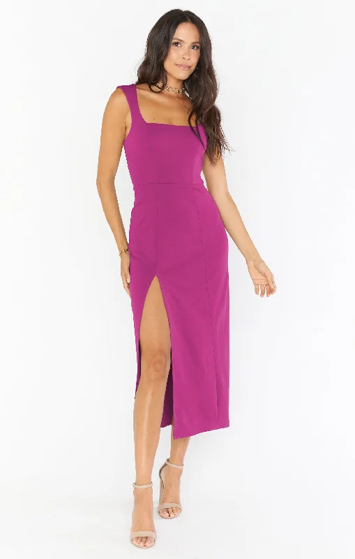 Cool-Velvet Midi Dresses -Eden Midi Dress ~ Fuchsia Rose Stretch Crepe