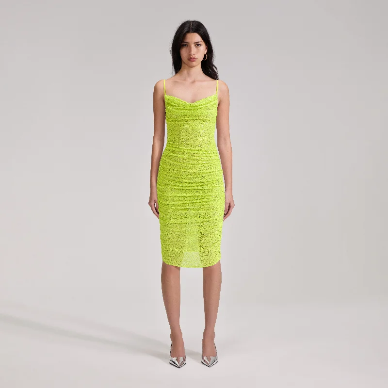 Round-Top Midi Dresses -Green Beaded Midi Dress