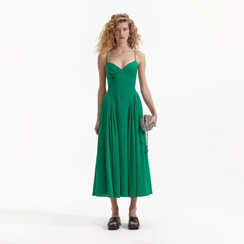 Flared-Fit Midi Dresses -Green Strappy Midi Dress