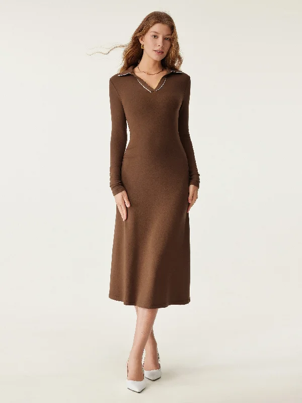 Cool-Hue Midi Dresses -Heat-Tech Pipping Polo Midi Dress