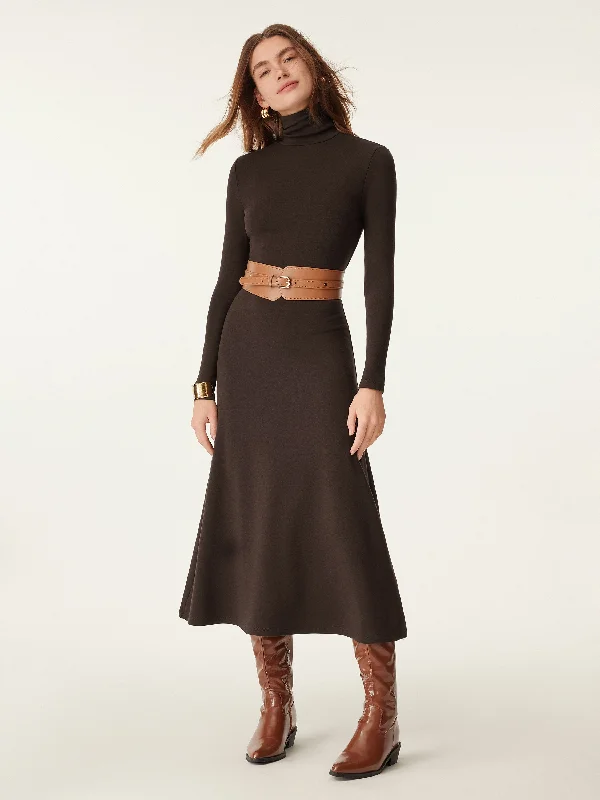 Strap-Sleeve Midi Dresses -Heat-Tech Turtleneck Midi Dress