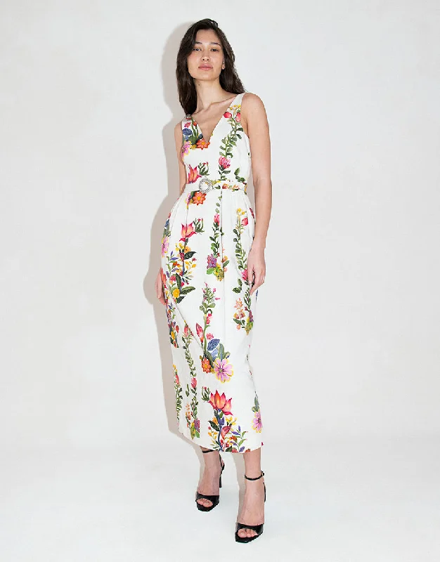 Bare-Shoulder Midi Dresses -Jules Floral Jacquard Midi Dress - Sierra White