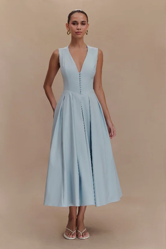 Shift-Hem Midi Dresses -Keely Cotton Sleeveless Midi Dress - Sky Blue