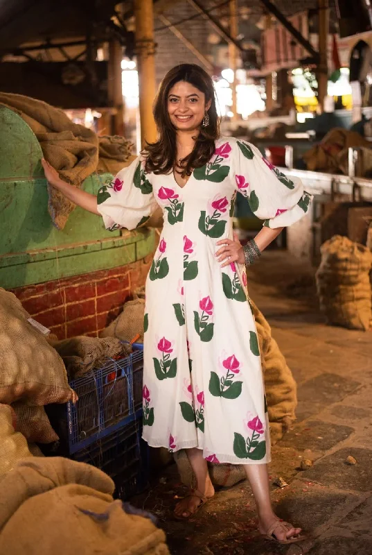 Floral Midi Dresses for Spring Days -Dione Handloom Dress