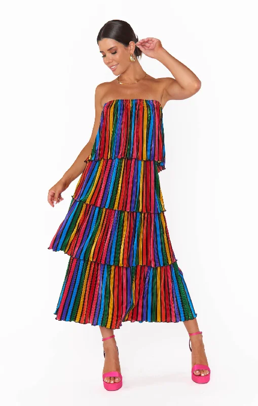 Layered-Edge Midi Dresses -Lana Midi Dress ~ Rainbow Parade Pleat