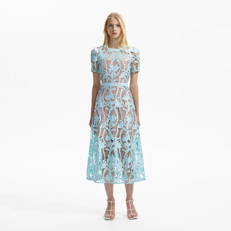 Tie-Top Midi Dresses -Light Blue Lace Midi Dress