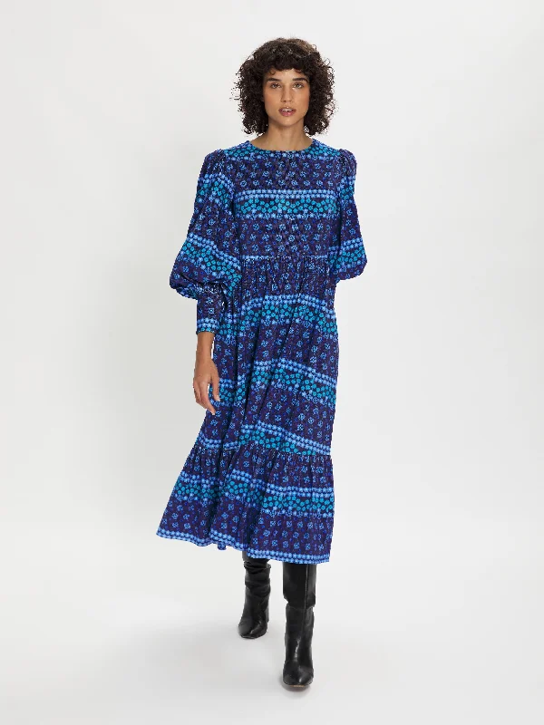 Thin-Line Midi Dresses -Lilia Flower Power Cotton Midi - Navy