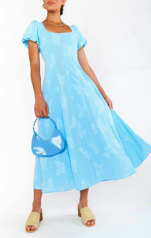 Midi Dresses for Spring Chill -Mia Midi Dress ~ Blue Clip Butterfly