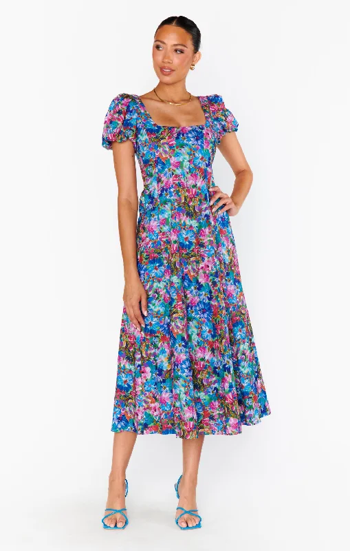 Front-Knot Midi Dresses -Mia Midi Dress ~ Painterly Meadows