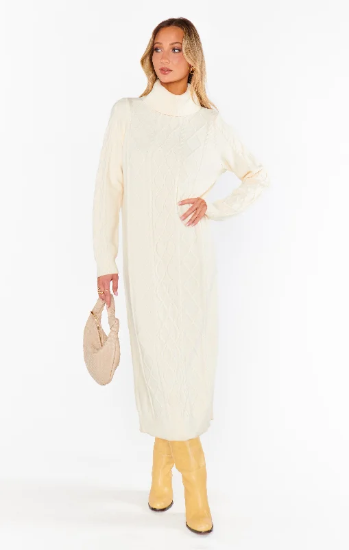 Playful-Pattern Midi Dresses -Montreal Midi Dress ~ Cream Cable Knit