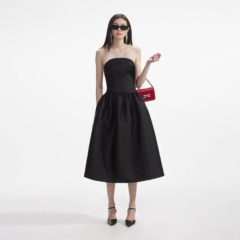 Matte-Cotton Midi Dresses -Black Taffeta Midi Dress