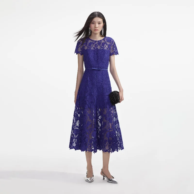 Midi Dresses for Night Chill -Cobalt Lace Midi Dress