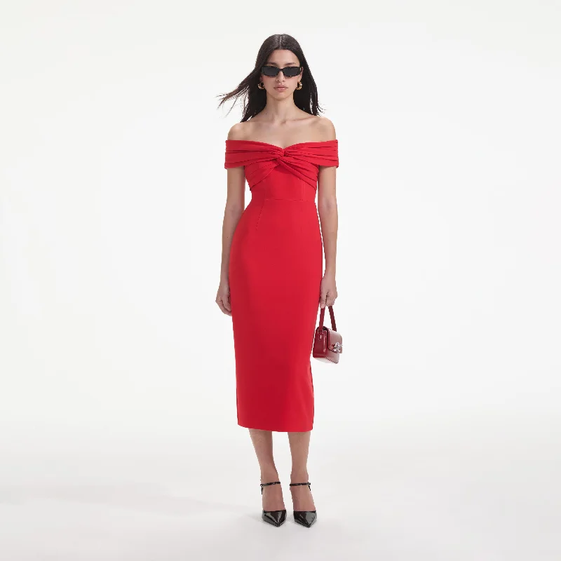 Elegant Midi Dresses for Special Occasions -Red Off Shoulder Midi Dress