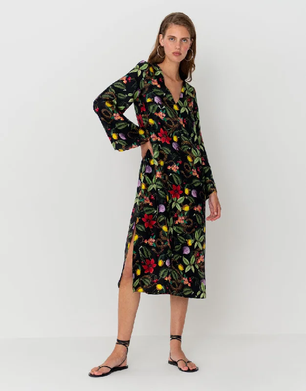 Front-Twist Midi Dresses -Phoenix Twill Midi Dress - Galindo Black