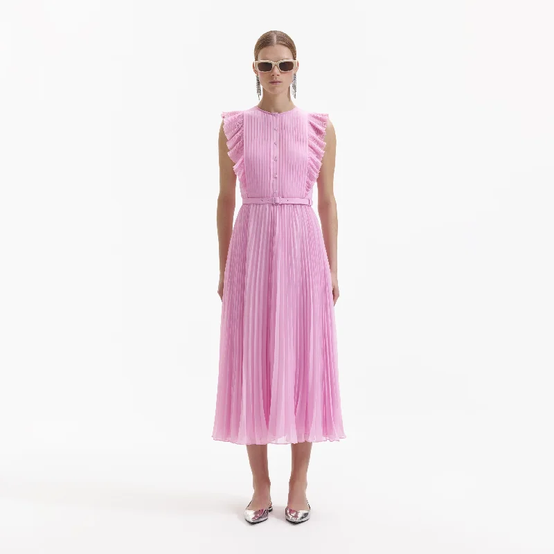 Cotton Midi Dresses for Breathability -Pink Chiffon Tunic Midi Dress