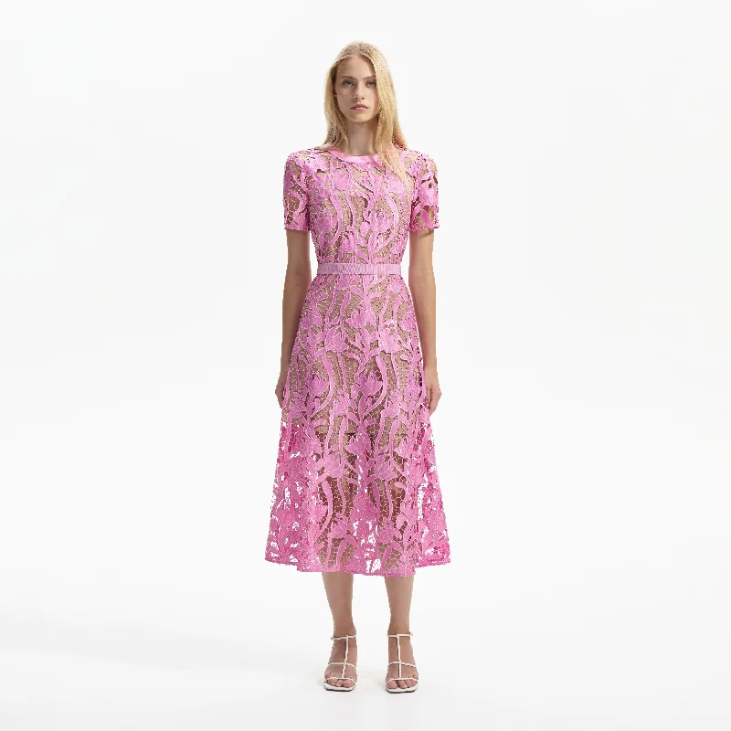 Midi Dresses with Wrap Fronts -Pink Lace Midi Dress