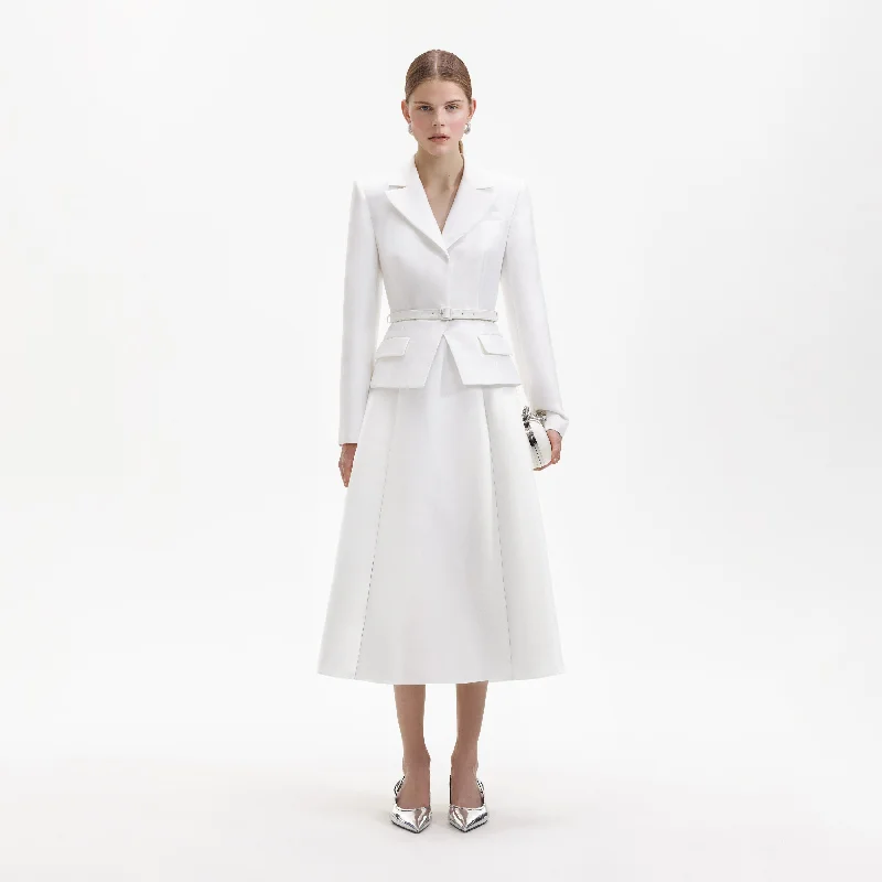 Midi Dresses for Patio Edge -White Tailored Taffeta Midi Dress