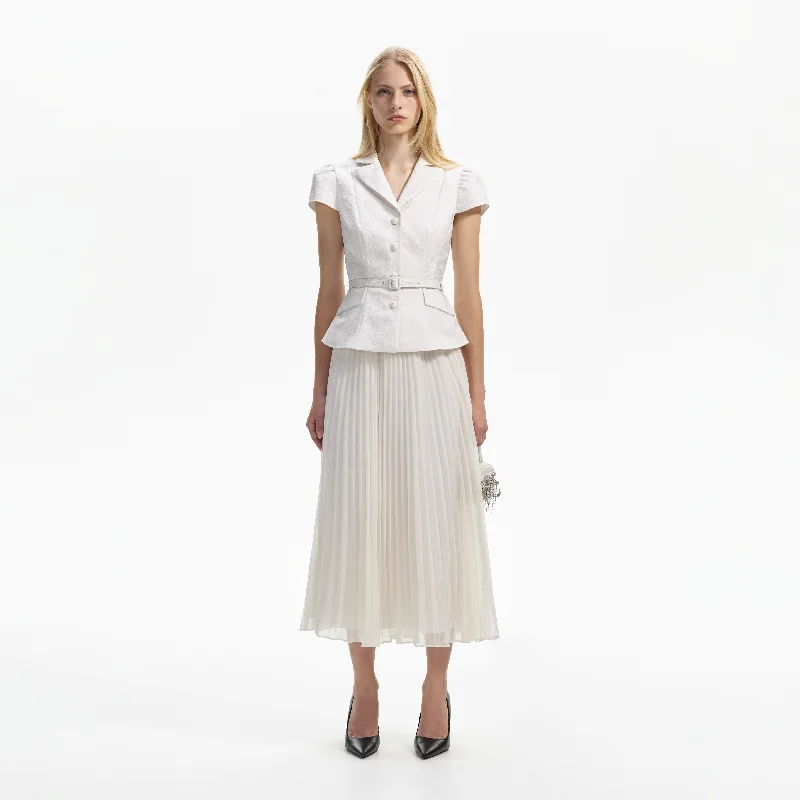 Midi Dresses for Day Edge -White Textured Midi Dress