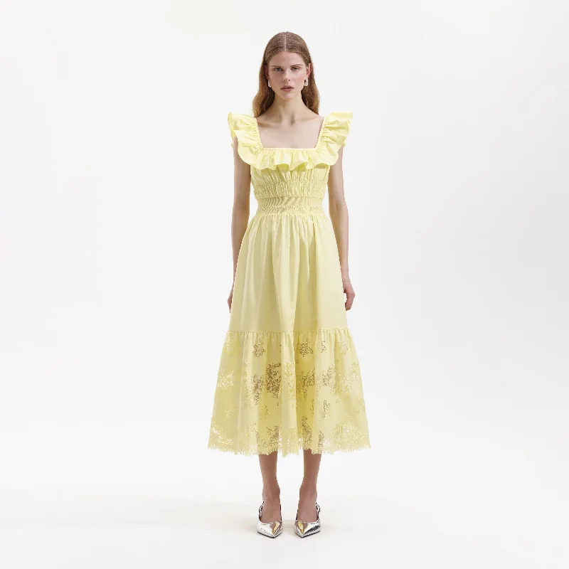 Midi Dresses for Lunch Fun -Yellow Cotton Midi Dress